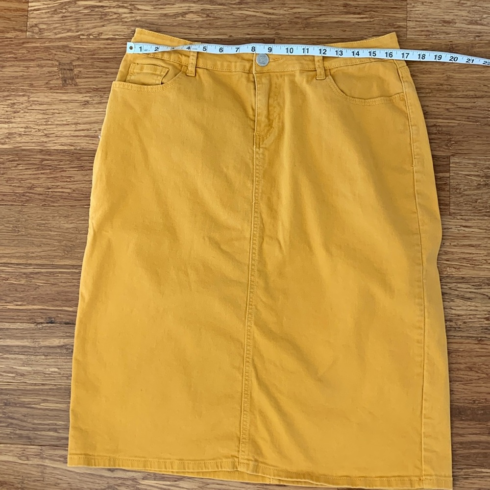 Remi stretch denim skirt by Inherit Co - size 13/14 mustard